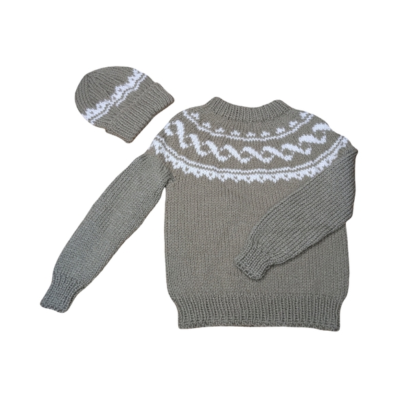 Kids Fair Isle Crewneck Pullover With Matching Toque - Acrylic - New - Picture 1 of 7